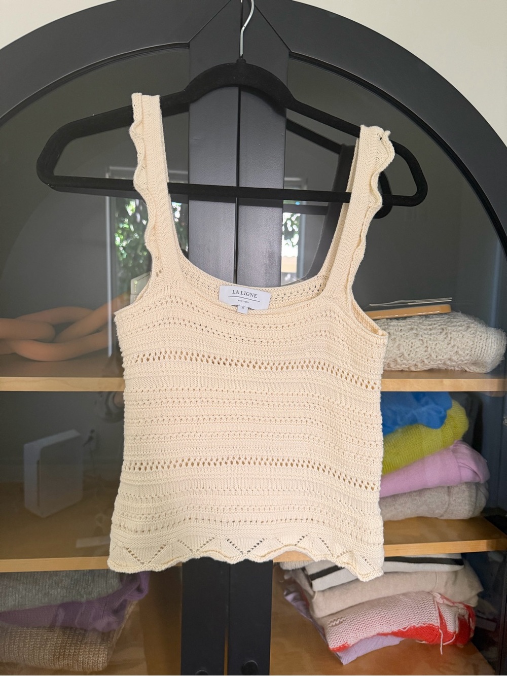 La Ligne Cream Crochet Tank with Scalloped Hem